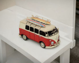 Homeroots 5" Red And White Metal Hand Painted Red Volkswagen Beach Samba Bus Model Car  Metal 489441