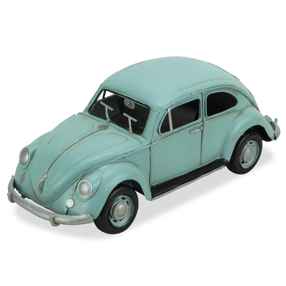 Homeroots 5" Blue And Black Metal Hand Painted Blue Volkswagen Beetle Model Car  Metal 489442