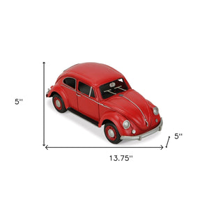 Homeroots 5" Red And Black Metal Hand Painted Red Volkswagen Beetle Model Car  Metal 489443