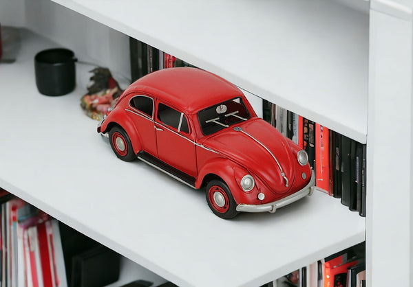 Homeroots 5" Red And Black Metal Hand Painted Red Volkswagen Beetle Model Car  Metal 489443