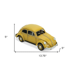 Homeroots 5" Yellow And Black Metal Hand Painted Yellow Volkswagen Beetle Model Car  Metal 489444
