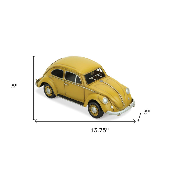 Homeroots 5" Yellow And Black Metal Hand Painted Yellow Volkswagen Beetle Model Car  Metal 489444