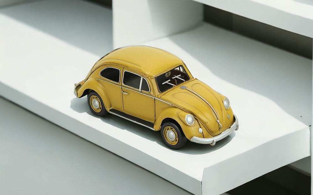 Homeroots 5" Yellow And Black Metal Hand Painted Yellow Volkswagen Beetle Model Car  Metal 489444