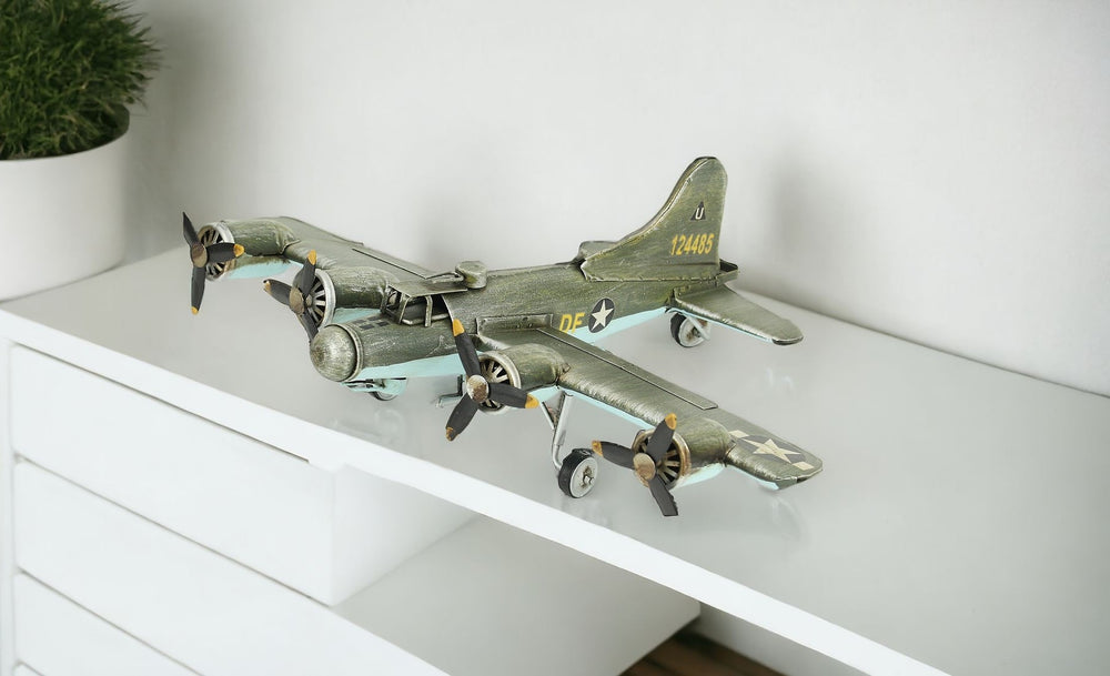 Homeroots 4" Green And Black Metal Hand Painted 1942's "B-17" Fortress Model Airplane  Metal 489447
