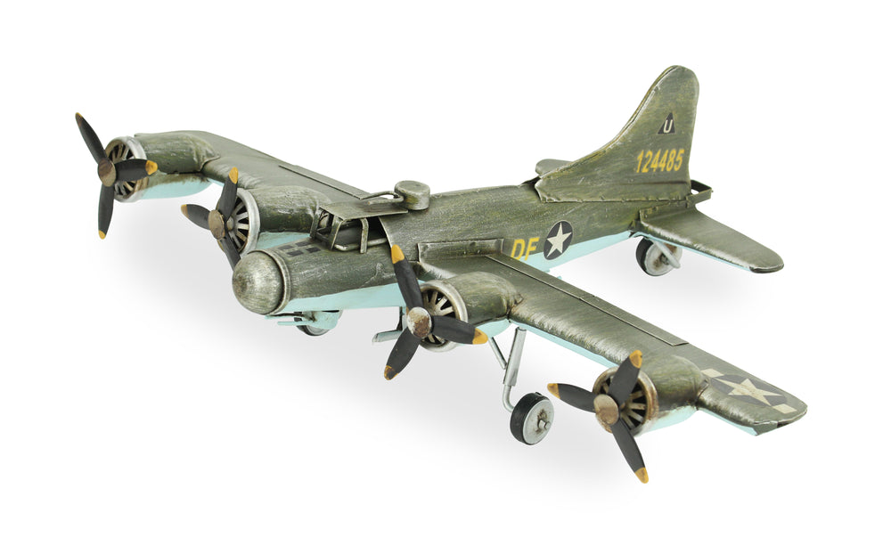 Homeroots 4" Green And Black Metal Hand Painted 1942's "B-17" Fortress Model Airplane  Metal 489447