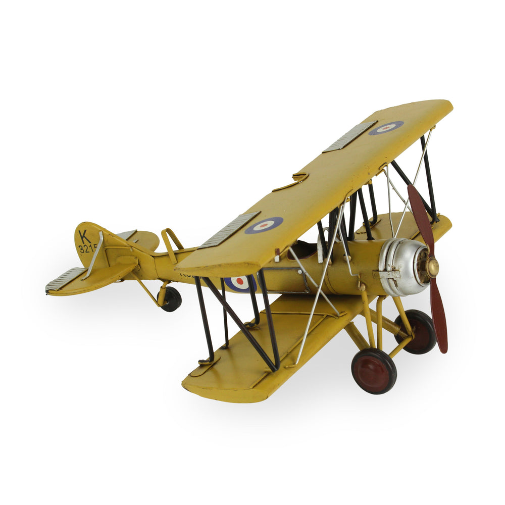 Homeroots 6" Yellow And Black Metal Hand Painted 1931's British Tutor Bi-plane Model Airplane  Metal 489448