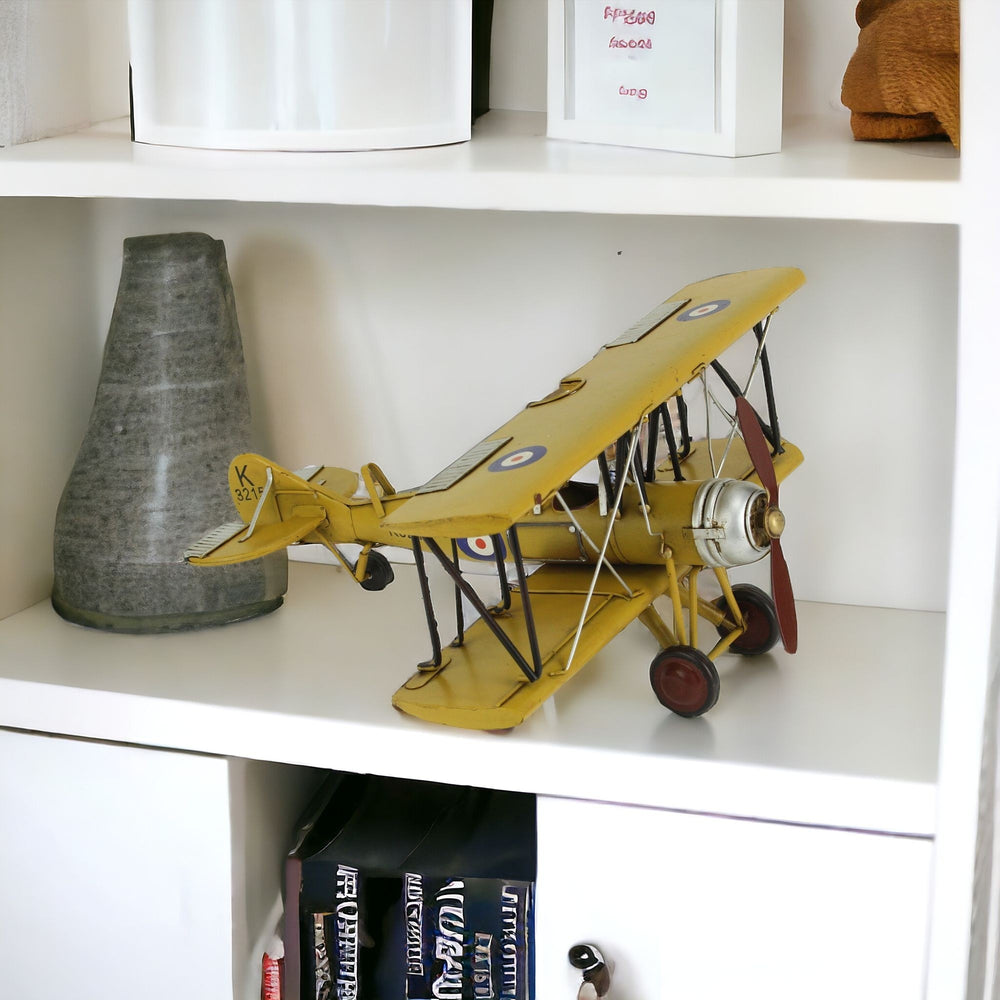 Homeroots 6" Yellow And Black Metal Hand Painted 1931's British Tutor Bi-plane Model Airplane  Metal 489448