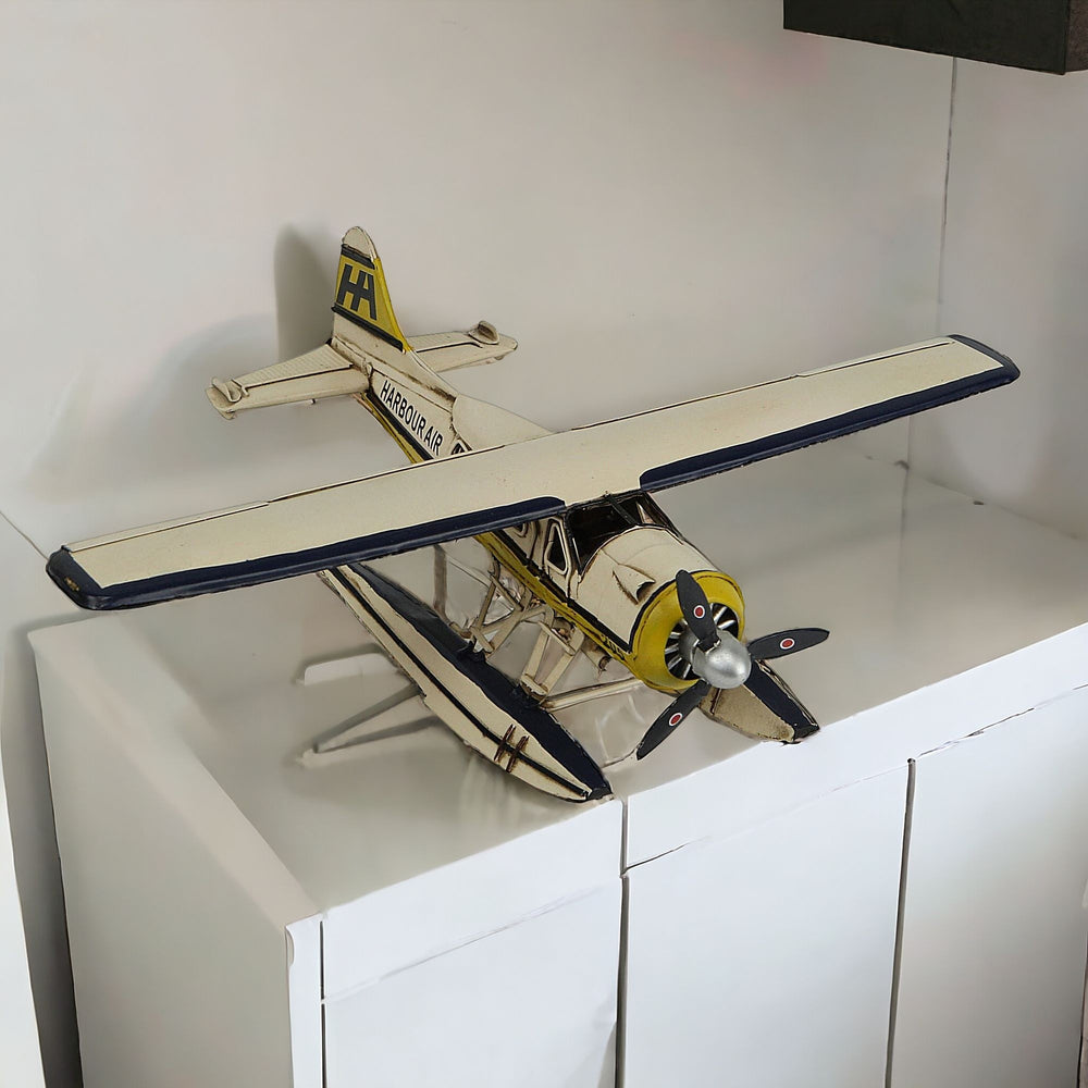 Homeroots 4" Cream Metal Hand Painted Model Airplane  Metal 489450