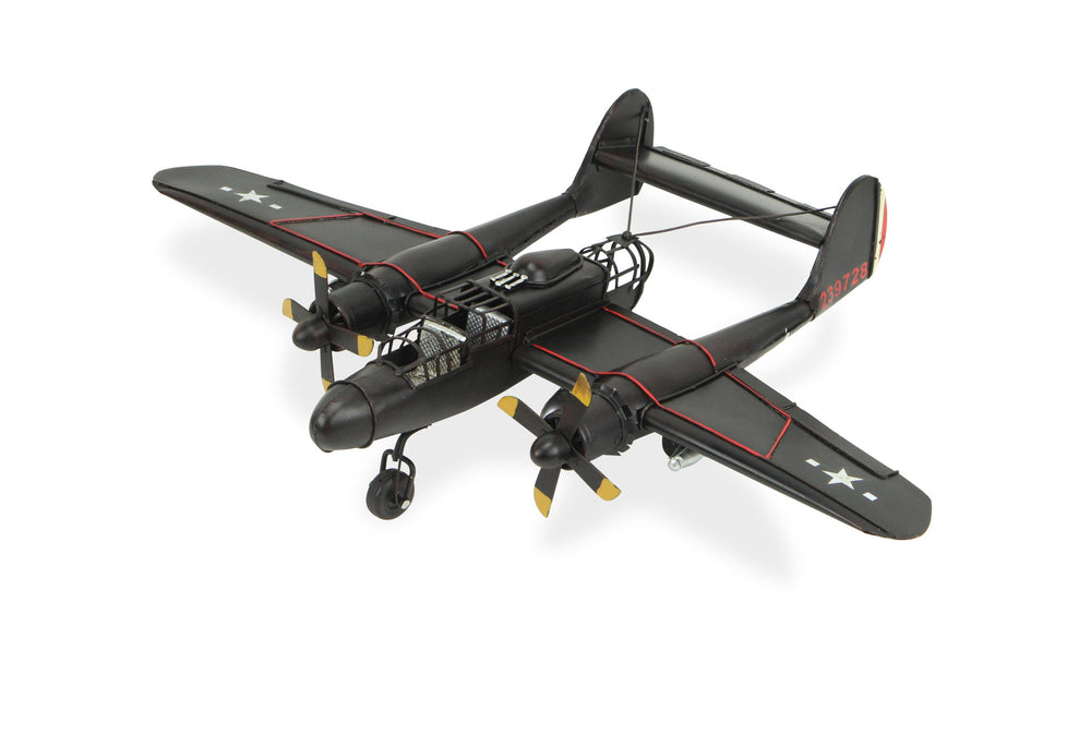 Homeroots 4" Black And Red Metal Hand Painted P-61 Black Widow Model Airplane  Metal 489452