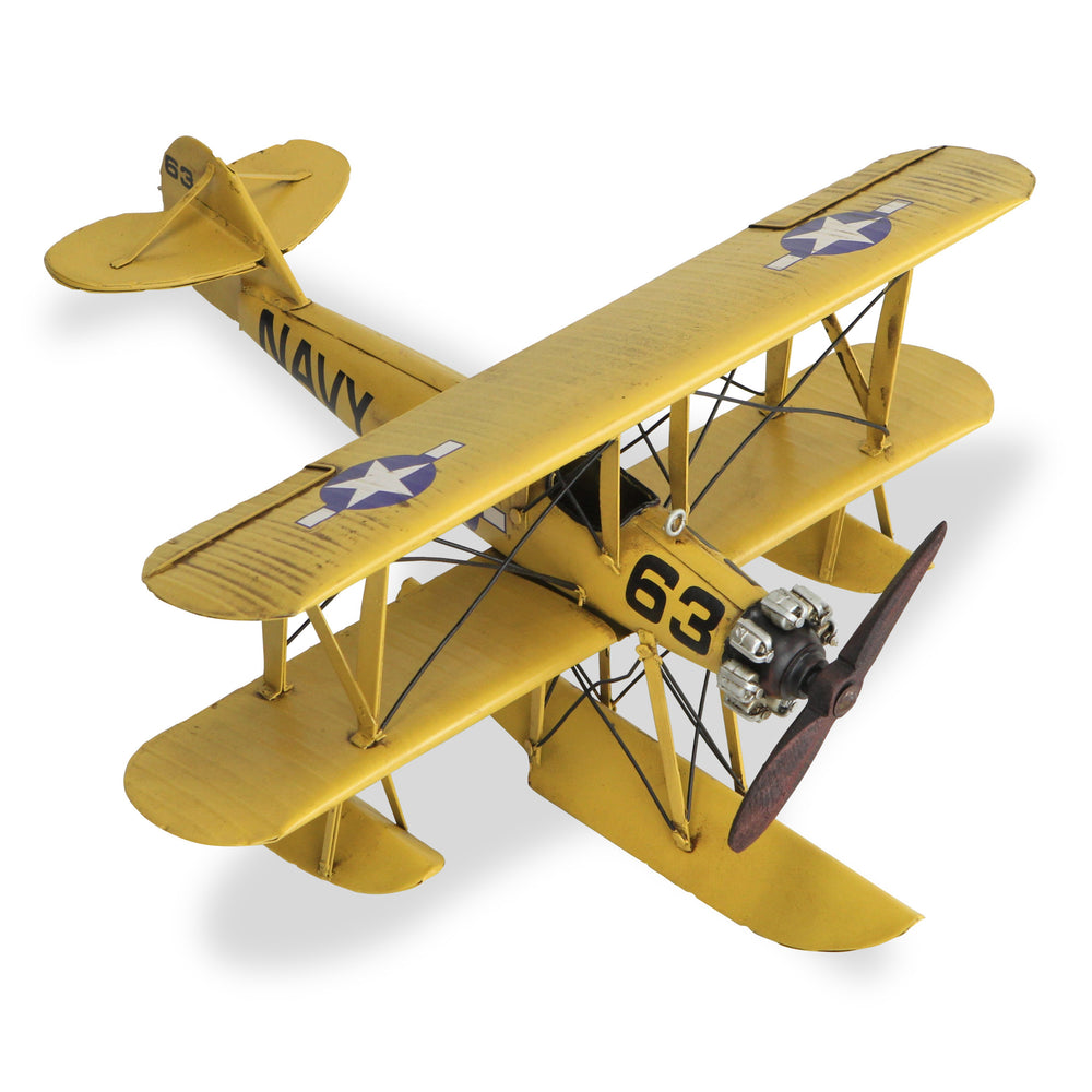 Homeroots 7" Yellow And Black Metal Hand Painted Model Airplane Tabletop Sculpture  Metal 489455