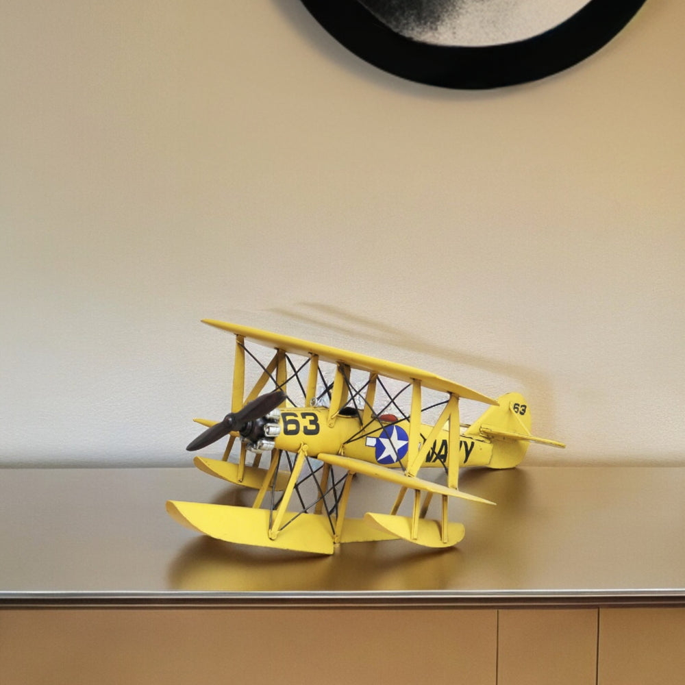 Homeroots 7" Yellow And Black Metal Hand Painted Model Airplane Tabletop Sculpture  Metal 489455