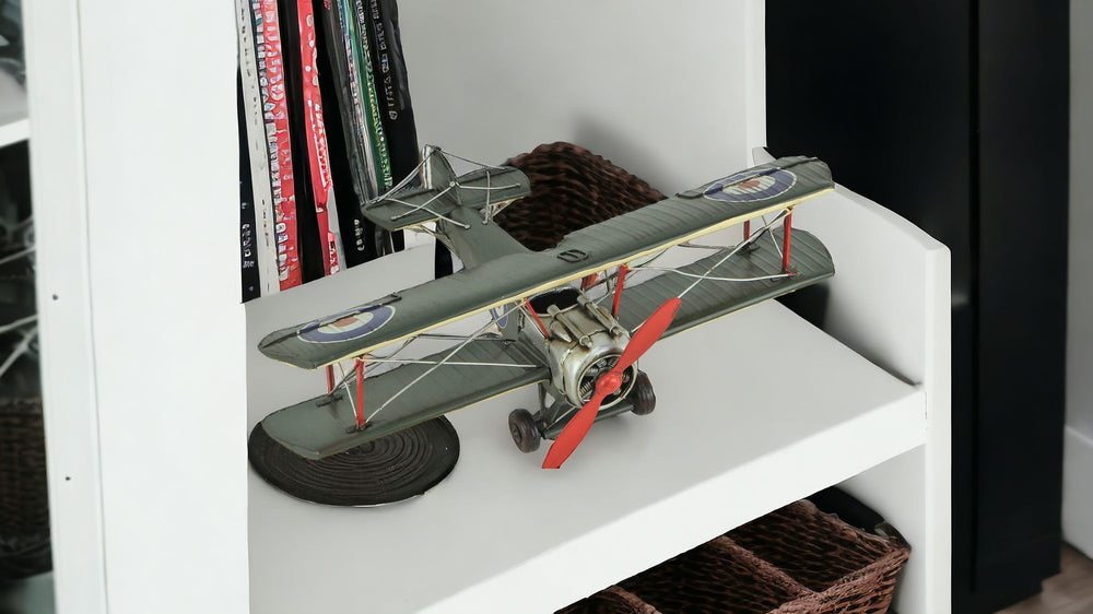 Homeroots 5" Green Metal Hand Painted British Sopwith Camel Bi-plane Model Airplane  Metal 489458