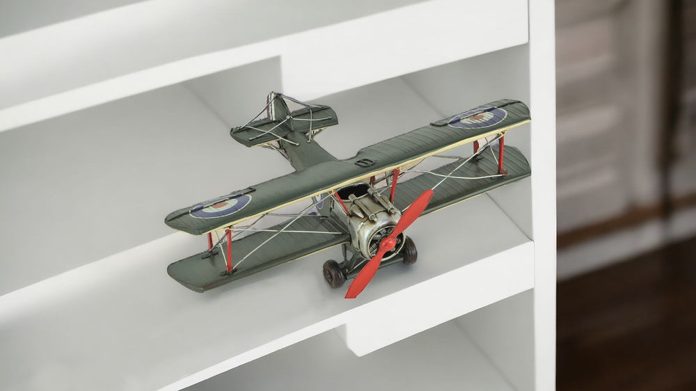 Homeroots 5" Green Metal Hand Painted British Sopwith Camel Bi-plane Model Airplane  Metal 489458