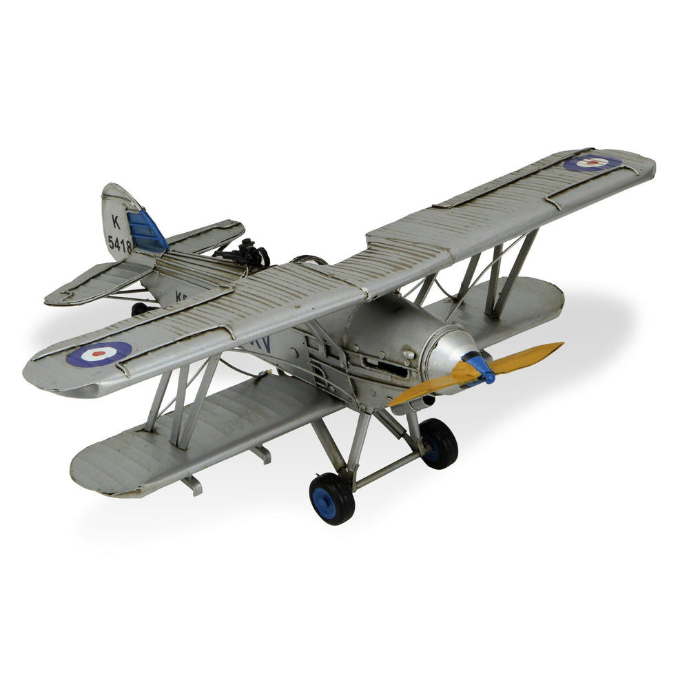 Homeroots 5" Blue And Gray Metal Hand Painted Model Airplane Tabletop Sculpture  Metal 489459