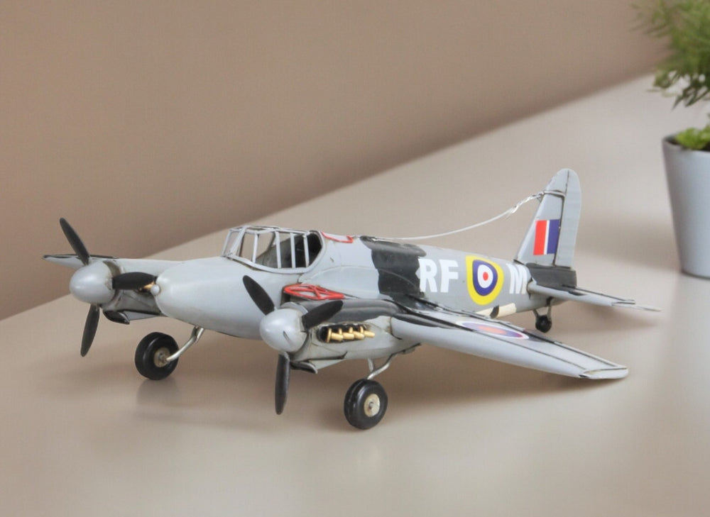 Homeroots 4" Black And Gray Metal Hand Painted Model Airplane Tabletop Sculpture  Metal 489460