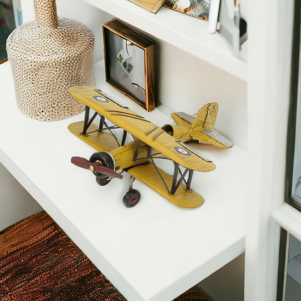Homeroots 6" Yellow And Black Metal Hand Painted Model Airplane Tabletop Sculpture  Metal 489461