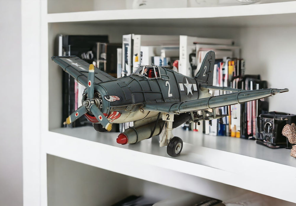 Homeroots 5" Green Metal Hand Painted 1944 Hellcat Carrier Fighter Model Airplane  Metal 489466