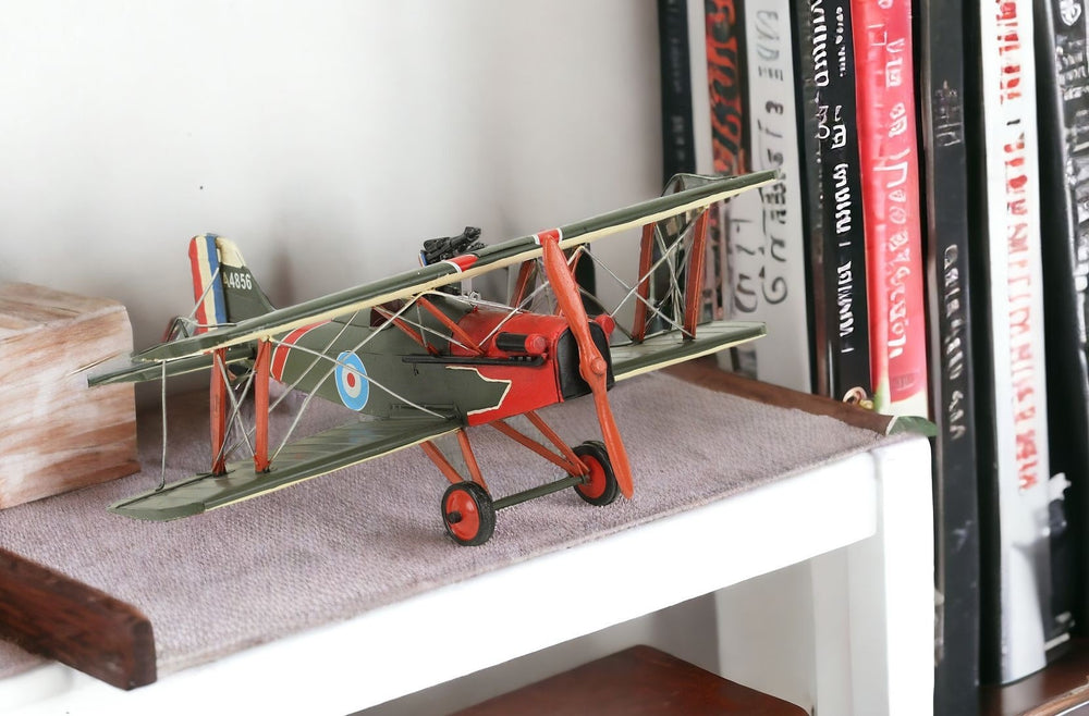 Homeroots 6" Red And Green Metal Hand Painted 1917 Vintage Raf Fighter Model Airplane  Metal 489468