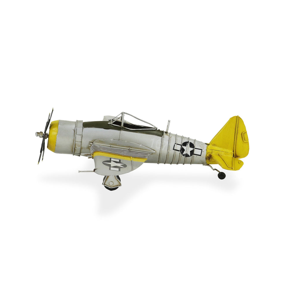 Homeroots 4" Yellow And Gray Metal Hand Painted P-47d Thunderbolt Model Airplane  Metal 489469