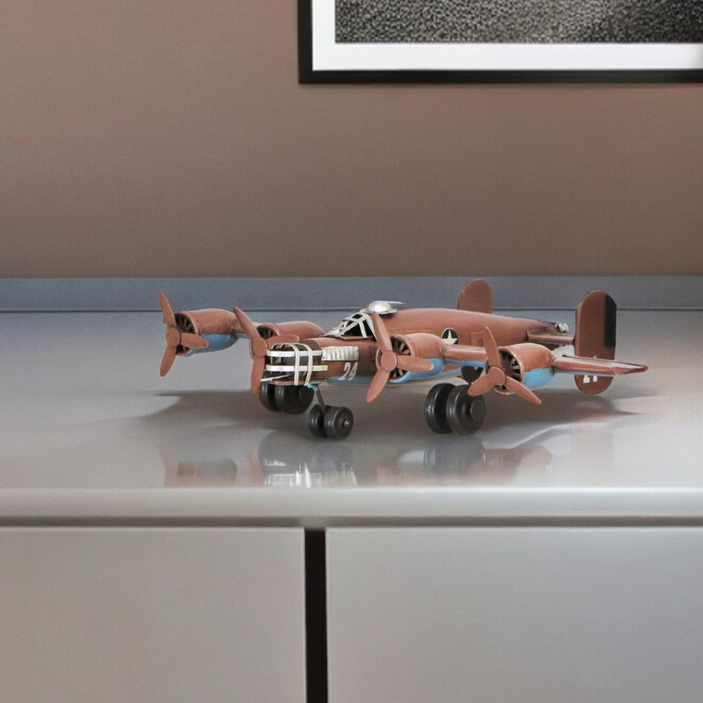 Homeroots 3" Brown And Silver Metal Hand Painted 1941 "B-24" Liberator Model Airplane  Metal 489470