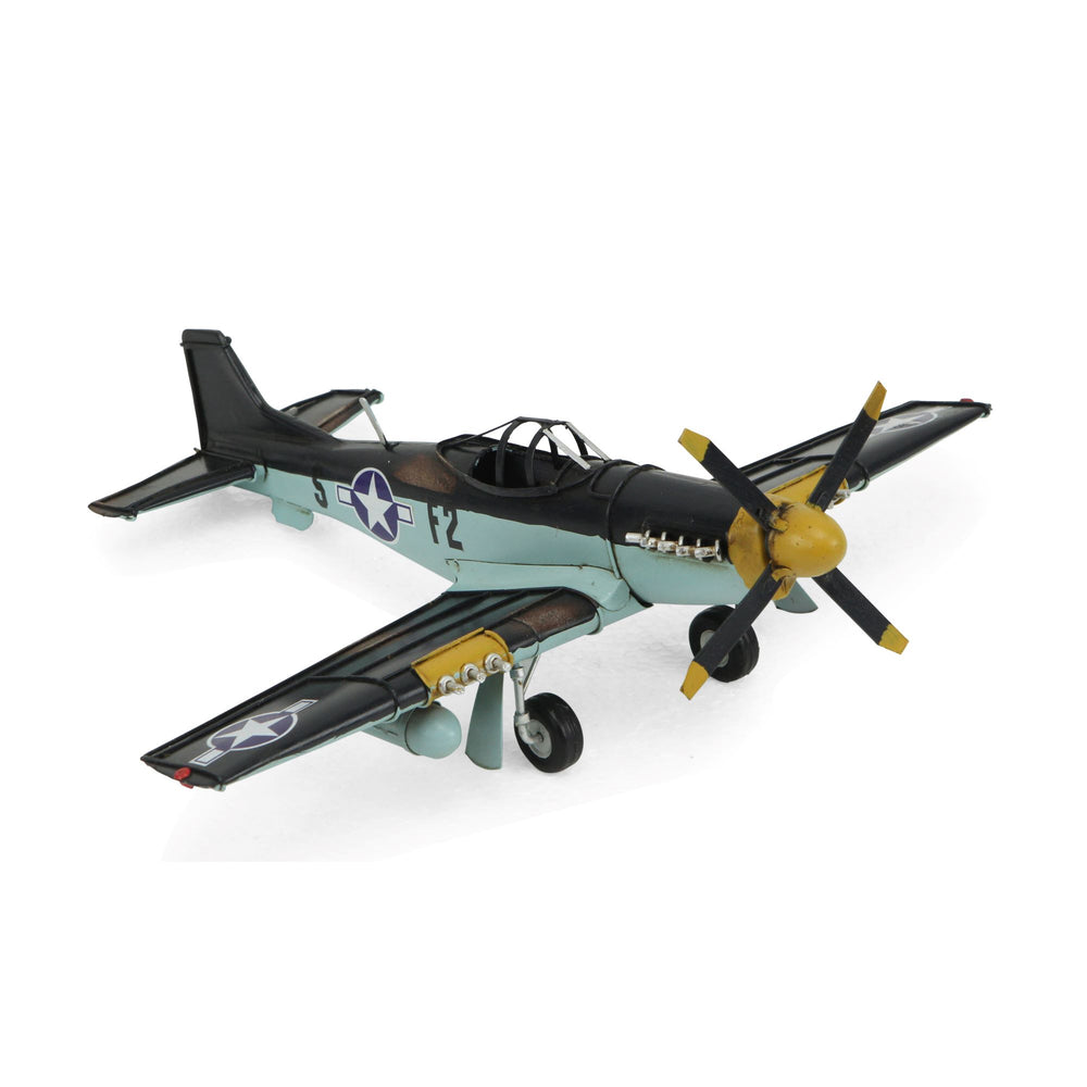 Homeroots 5" Black And Yellow Metal Hand Painted 1940's P-51 Mustang Model Airplane  Metal 489474