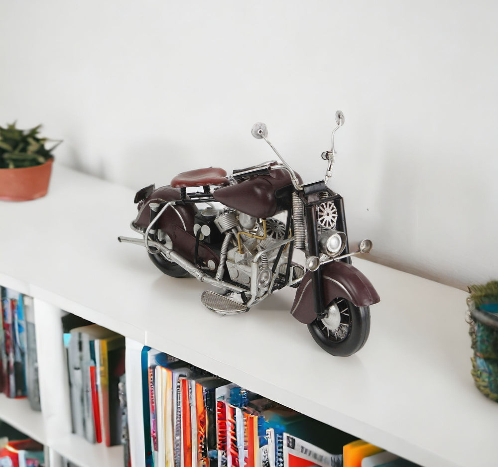 Homeroots 8" Brown And Silver Metal Hand Painted Model Motorcycle  Metal 489475