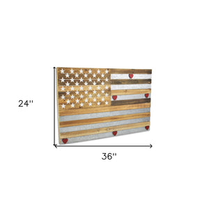 HomeRoots 24" Rustic Americana Stars and Stripes Wall Sculpture with Magnetic Hearts – Metal & Wood Art Piece 489477