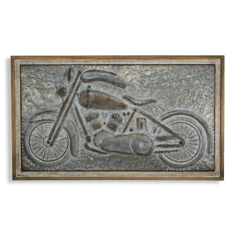 HomeRoots 23" Vintage-Inspired Motorcycle Wall Decor - Handmade Wood & Metal Art for Industrial Charm 489482