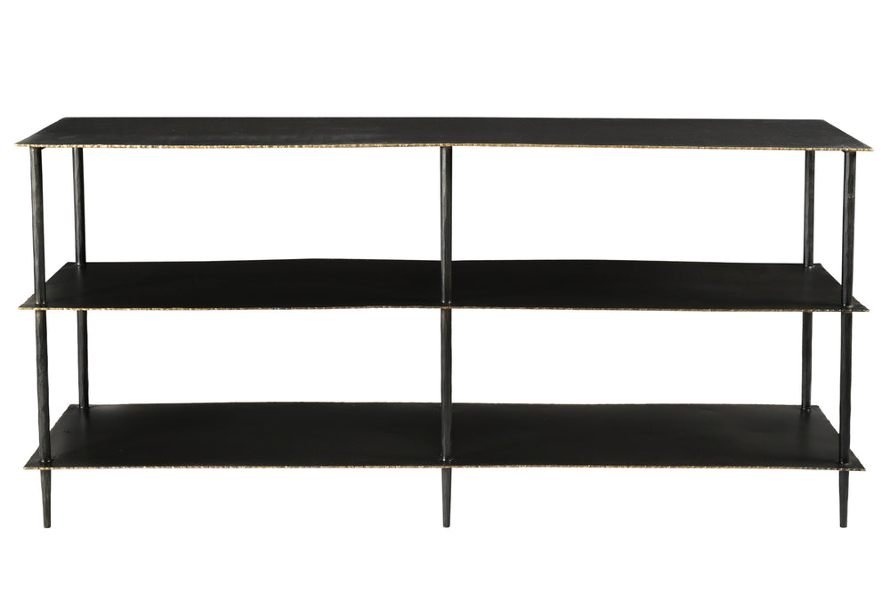 Homeroots 48" Gray Iron Floor Shelf Console Table With Shelves   489498