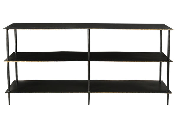 Homeroots 48" Gray Iron Floor Shelf Console Table With Shelves   489498