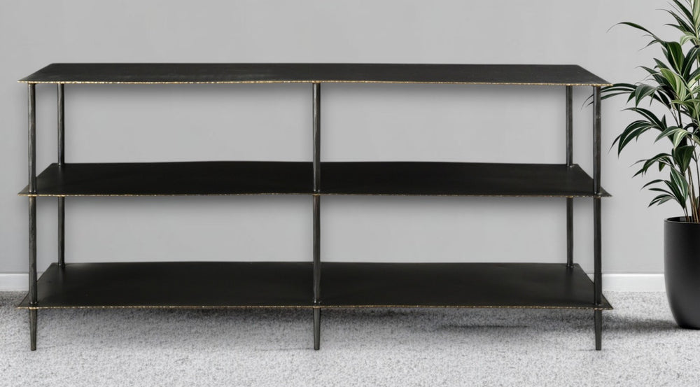 HomeRoots 48" Black Iron Console Table with Six Legs and Two Shelves – Modern, Durable, and Versatile Design 489498