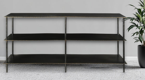 HomeRoots 48" Black Iron Console Table with Six Legs and Two Shelves – Modern, Durable, and Versatile Design 489498