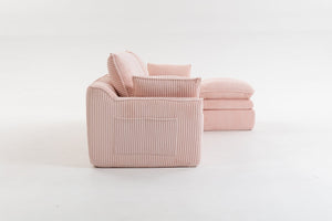 English Elm L Shaped Corduroy Modular Sectional with Cloud Cushions Footstool and Lumbar Pillows Pink W395S00138
