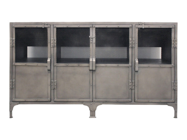 HomeRoots 61" Gray Metal Enclosed Storage TV Stand - Industrial Media Cabinet for Stylish Home Organization & Decor 489500