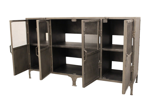 HomeRoots 61" Gray Metal Enclosed Storage TV Stand - Industrial Media Cabinet for Stylish Home Organization & Decor 489500