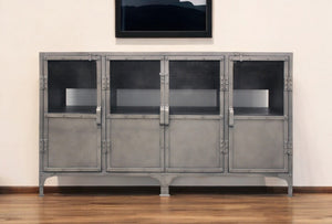HomeRoots 61" Gray Metal Enclosed Storage TV Stand - Industrial Media Cabinet for Stylish Home Organization & Decor 489500