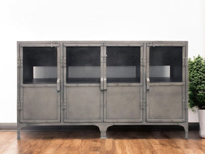 HomeRoots 61" Gray Metal Enclosed Storage TV Stand - Industrial Media Cabinet for Stylish Home Organization & Decor 489500