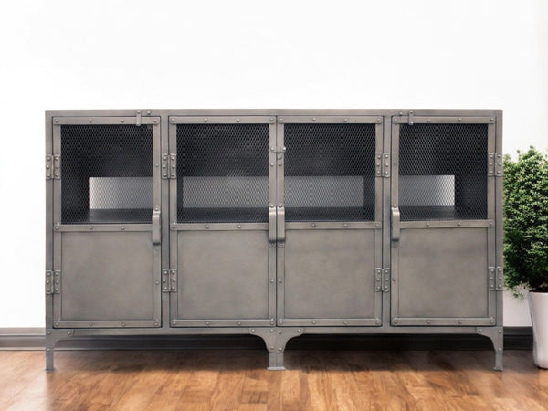 HomeRoots 61" Gray Metal Enclosed Storage TV Stand - Industrial Media Cabinet for Stylish Home Organization & Decor 489500