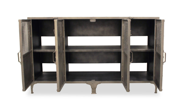 HomeRoots 61" Gray Metal Enclosed Storage TV Stand - Industrial Media Cabinet for Stylish Home Organization & Decor 489500