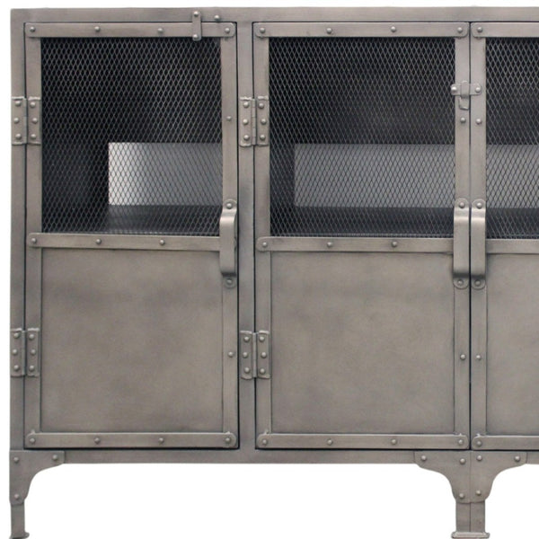 HomeRoots 61" Gray Metal Enclosed Storage TV Stand - Industrial Media Cabinet for Stylish Home Organization & Decor 489500