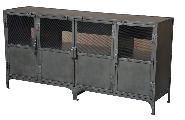 Homeroots 72" Dark Gray Metal Enclosed Storage Tv Stand - Industrial Style Media Center With Ample Shelving  Metal 489501
