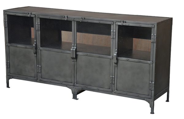 Homeroots 72" Dark Gray Metal Enclosed Storage Tv Stand - Industrial Style Media Center With Ample Shelving  Metal 489501