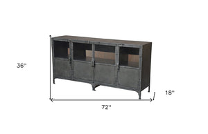 Homeroots 72" Dark Gray Metal Enclosed Storage Tv Stand - Industrial Style Media Center With Ample Shelving  Metal 489501