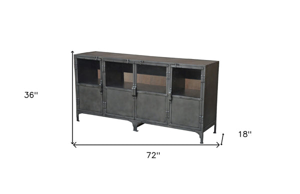 Homeroots 72" Dark Gray Metal Enclosed Storage Tv Stand - Industrial Style Media Center With Ample Shelving  Metal 489501