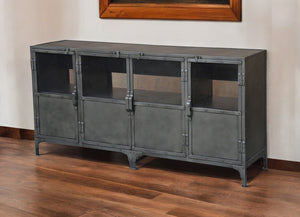 HomeRoots 72" Dark Gray Metal Enclosed Storage TV Stand - Industrial Media Console with Spacious Organization Solutions 489501