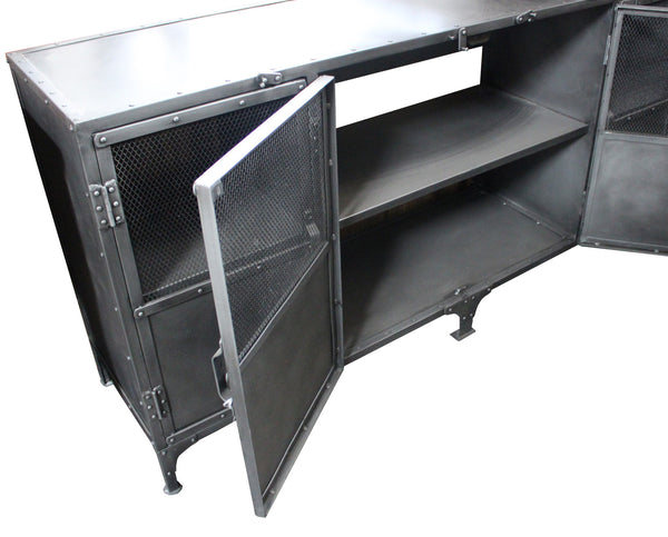 Homeroots 72" Dark Gray Metal Enclosed Storage Tv Stand - Industrial Style Media Center With Ample Shelving  Metal 489501