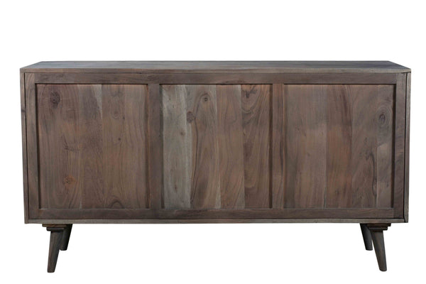 Homeroots 55" Dark Gray Carved Geometric Solid Wood Tv Stand With Open Storage For A Chic Home Theater Look  Solid Wood 489509