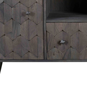 Homeroots 55" Dark Gray Carved Geometric Solid Wood Tv Stand With Open Storage For A Chic Home Theater Look  Solid Wood 489509
