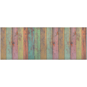 Homeroots 2' X 5' Distressed Aqua Green And Pink Printed Vinyl Area Rug With Uv Protection  Linoleum 489510