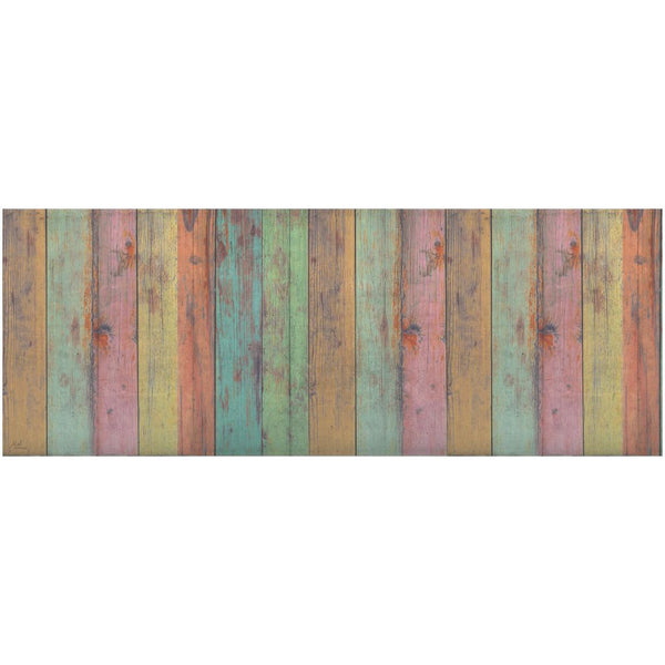 Homeroots 2' X 5' Distressed Aqua Green And Pink Printed Vinyl Area Rug With Uv Protection  Linoleum 489510